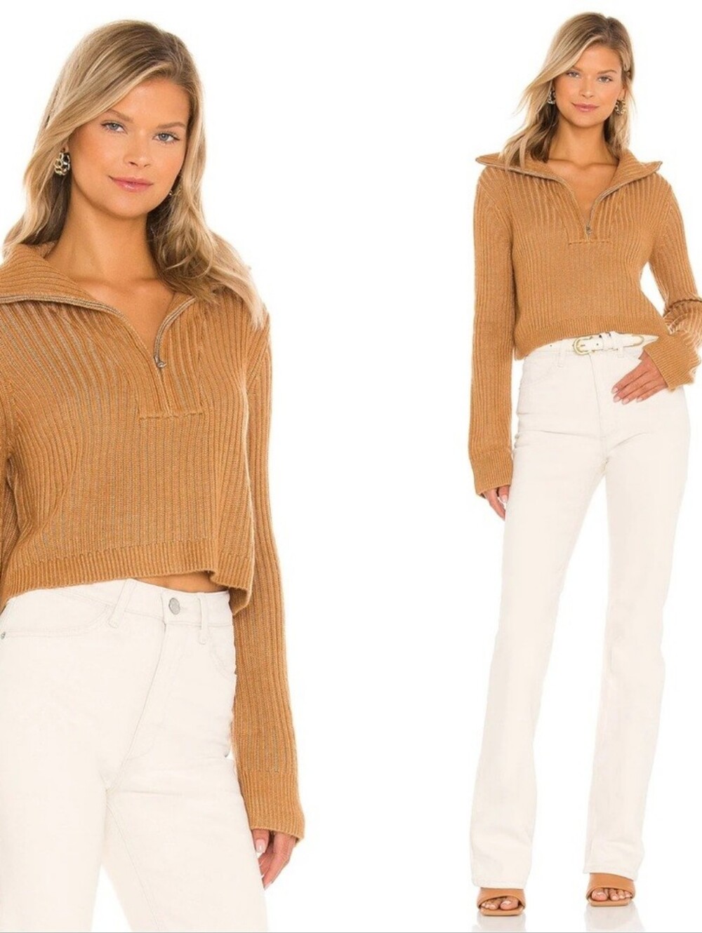 $165 TULAROSA Lovelle Zip Up Sweater in Camel - Picture 2 of 10